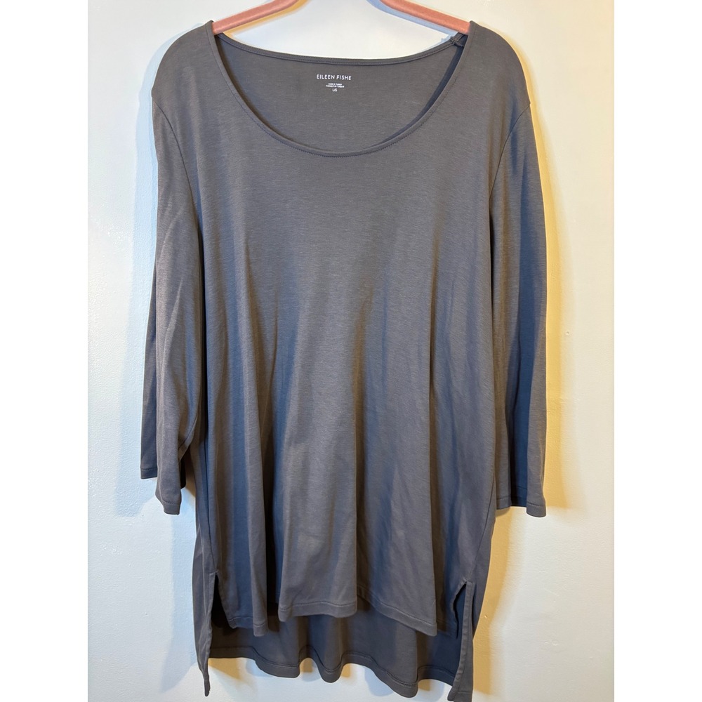 Eileen Fisher Gray Organic Cotton Tunic Top L Lagenlook